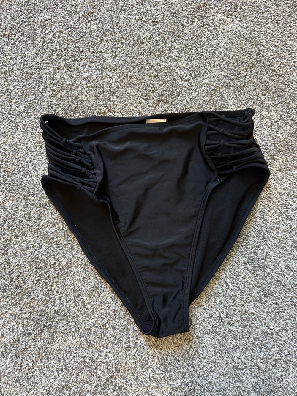 Xhilaration Black High-Waist Bikini Bottoms with Side Strap Detail